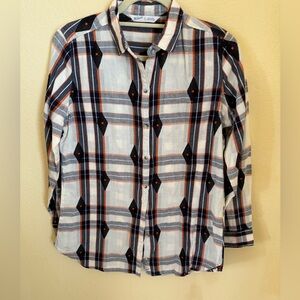 Woolrich Plaid Diamond Button Down Long Sleeve Collard Shirt Size Small EUC